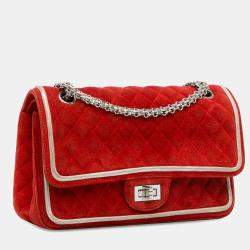 Pre Owned Chanel Red Medium Suede Re-issue 2.55 Double Flap