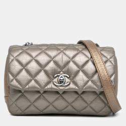 Pre Owned Chanel Brown Mini Quilted Metallic Calfskin Lady Pearly Flap