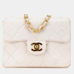 مملوكة مسبقًا Chanel White Mini Square Classic Lambskin Single Flap