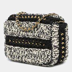 Pre Owned Chanel Black White Raffia Braided with Love Flap