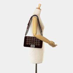 Pre Owned Chanel Red Old Medium Velvet and Tweed Boy Flap