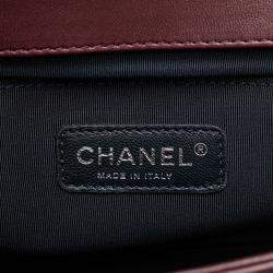 Pre Owned Chanel Red Old Medium Velvet and Tweed Boy Flap