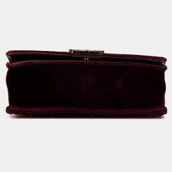 Pre Owned Chanel Red Old Medium Velvet and Tweed Boy Flap