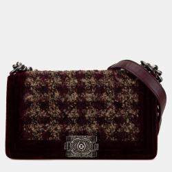 مملوكة مسبقًا Chanel Red Old Medium Velvet and Tweed Boy Flap
