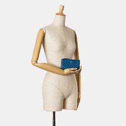 Pre Owned حافظة شانيل جلد لامبسكين شيفرون زرقاء