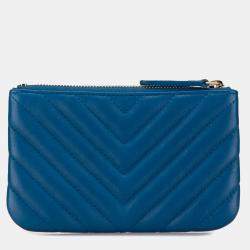 Pre Owned حافظة شانيل جلد لامبسكين شيفرون زرقاء