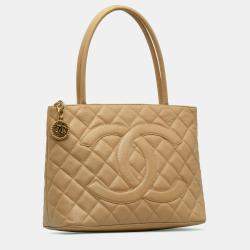 Pre Owned Chanel Brown Caviar Medallion Tote