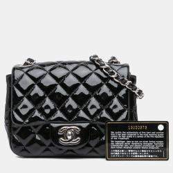 Pre Owned Chanel Black Mini Square Classic Patent Single Flap