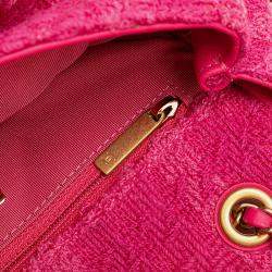 Pre Owned Chanel Pink Wool Tweed Giant Logo Flap