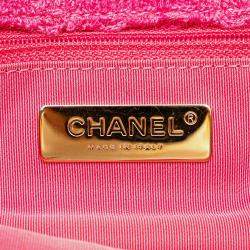 Pre Owned Chanel Pink Wool Tweed Giant Logo Flap
