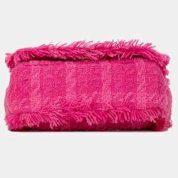 Pre Owned Chanel Pink Wool Tweed Giant Logo Flap