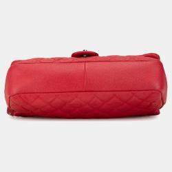 Pre Owned Chanel Red Jumbo Caviar Easy Flap Bag
