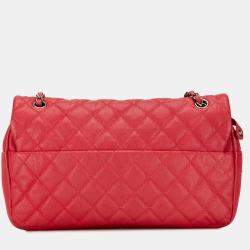 Pre Owned Chanel Red Jumbo Caviar Easy Flap Bag