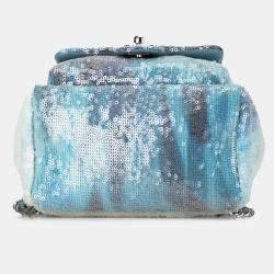 Pre Owned Chanel Blue Mini Sequins and Lambskin Waterfall Backpack
