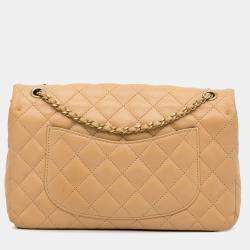 Pre Owned Chanel Yellow Medium Classic Lambskin Metal Edge Shoulder Bag