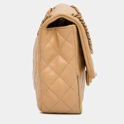 Pre Owned Chanel Yellow Medium Classic Lambskin Metal Edge Shoulder Bag