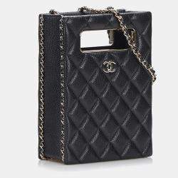 Pre Owned حقيبة سهرة شانيل سوداء ميني كافيار بسلسلة حولها مع قطع