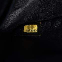 Pre Owned حقيبة شانيل متوسطة قطنية مخططة مزدوجة الرفرف زرقاء