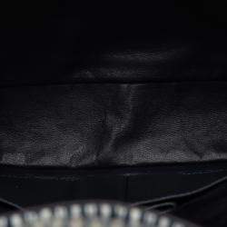 Pre Owned حقيبة شانيل متوسطة قطنية مخططة مزدوجة الرفرف زرقاء