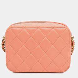 Pre Owned حقيبة كاميرا شانييل برتقالية جلد خروف مبطن لؤلؤة كروش CC