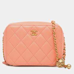 Pre Owned Chanel Orange CC Quilted Lambskin Pearl Crush Camera Bag