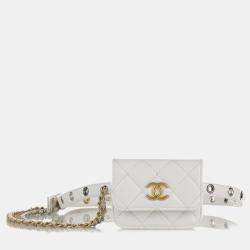 مملوكة مسبقًا Chanel White Punk Chain Leather Belt Bag