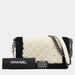 Pre Owned حقيبة شانيل وايت بوي شيرلينغ متوسط مزدوج اللون flap