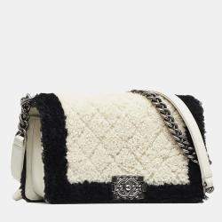 Pre Owned حقيبة شانيل وايت بوي شيرلينغ متوسط مزدوج اللون flap