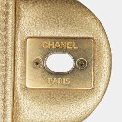 Pre Owned Chanel Gold Small Lambskin Chic Pearls Flap