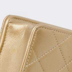 Pre Owned Chanel Gold Small Lambskin Chic Pearls Flap