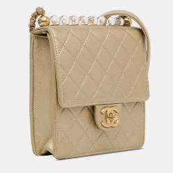 Pre Owned Chanel Gold Small Lambskin Chic Pearls Flap