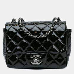 Pre Owned Chanel Black Mini Square Classic Patent Single Flap