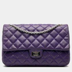 Pre Owned Chanel Purple Quilted Lambskin Reissue 2.55 Double Flap 226