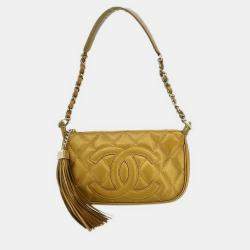 Pre Owned حقيبة شانيلا من جلد العجل ذهبي