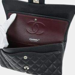 Pre Owned Chanel Classic Double Flap Medium Black Calfskin Leather Shoulder Bag