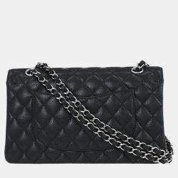 Pre Owned Chanel Classic Double Flap Medium Black Calfskin Leather Shoulder Bag