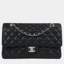 Pre Owned Chanel Classic Double Flap Medium Black Calfskin Leather Shoulder Bag
