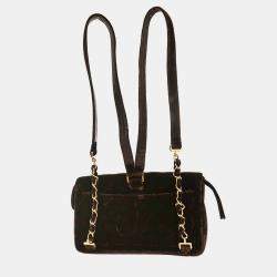 Pre Owned حقيبة ظهر شانيل مخمل بني سلسلة