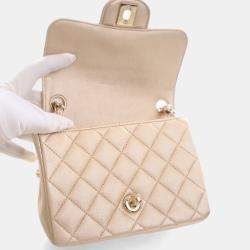 Pre Owned Chanel Mini Lambskin Square Classic Flap Bag