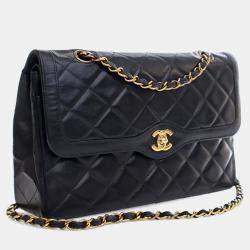 Pre Owned Chanel Vintage Black Lambskin Paris Double Flap Bag