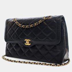 Pre Owned Chanel Vintage Black Lambskin Paris Double Flap Bag