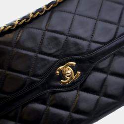 Pre Owned Chanel Vintage Black Lambskin Paris Double Flap Bag