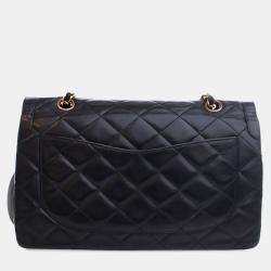 Pre Owned Chanel Vintage Black Lambskin Paris Double Flap Bag