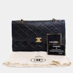 Pre Owned Chanel Vintage Black Lambskin Paris Double Flap Bag