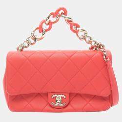 Pre Owned Chanel Elegant Red Leather Shoulder Bag