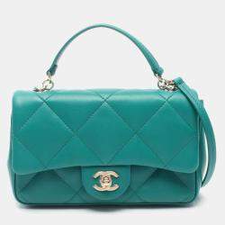 Pre Owned Chanel CC Green Leather Top Handle Flap Bag