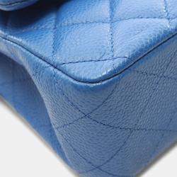 Pre Owned Chanel Classic Double Flap Medium Blue Leather Shoulder Bag