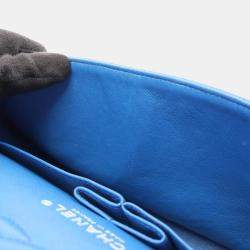 Pre Owned Chanel Classic Double Flap Medium Blue Leather Shoulder Bag