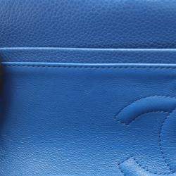 Pre Owned Chanel Classic Double Flap Medium Blue Leather Shoulder Bag