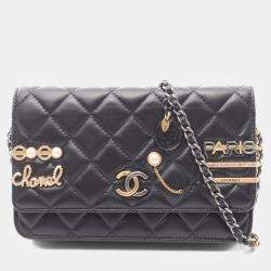 Pre Owned Chanel Coco Clips Black Lambskin Leather Clutch Bag